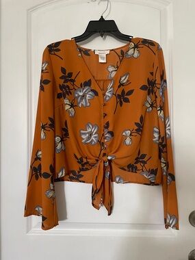 URBAN Romantics Rust Floral Tie-Front Blouse